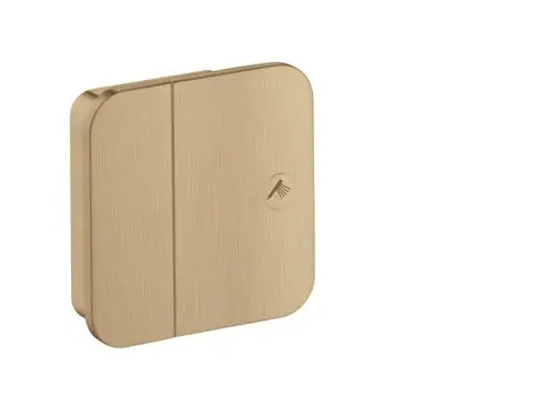 Brushed Bronze Unterputzventil von AXOR, quadratische Form mit abgerundeten Ecken und minimalistischer Oberfläche, eventuell für Badezimmeranwendungen geeignet.